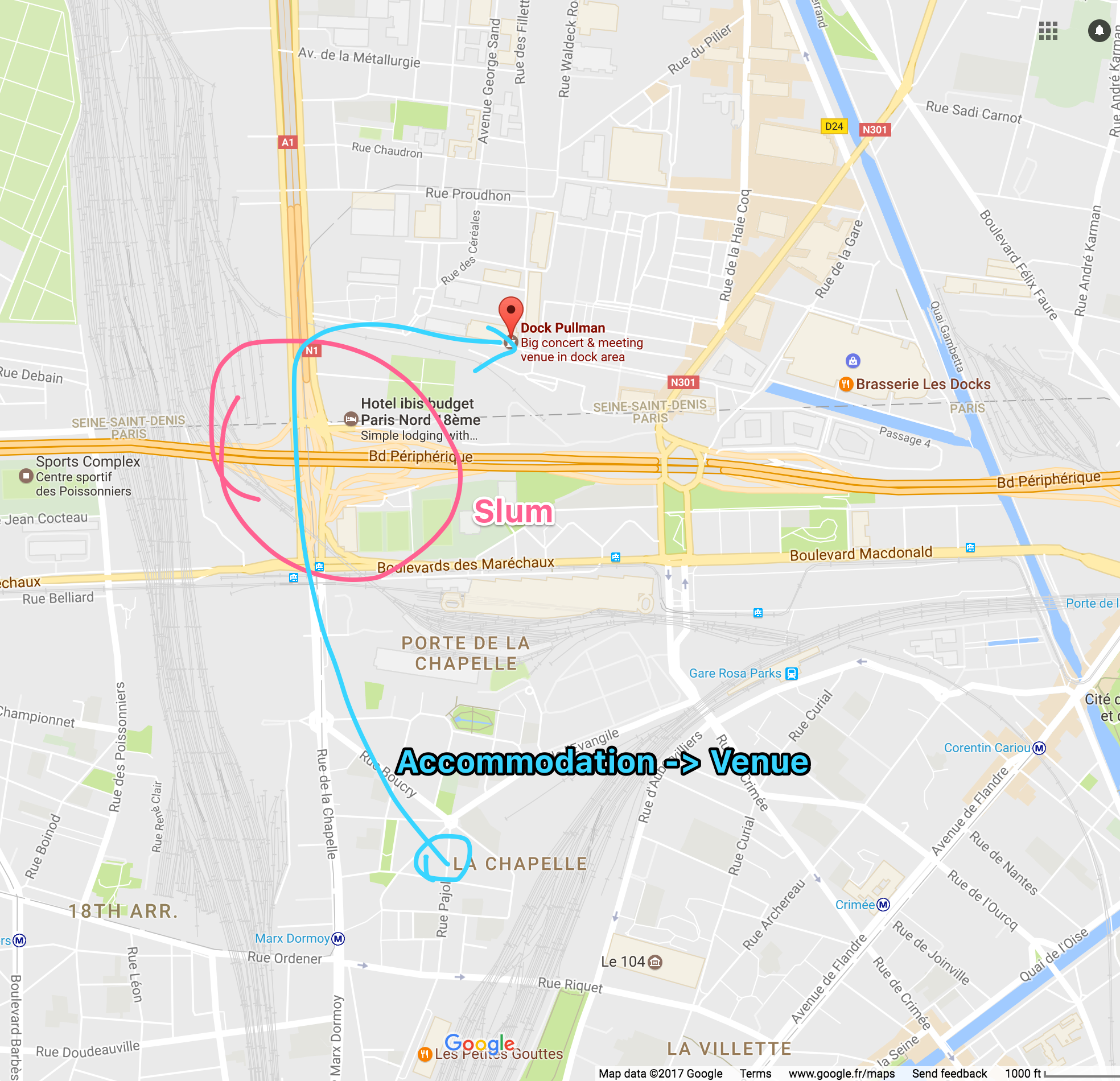 map of getting to the venue complete with slum