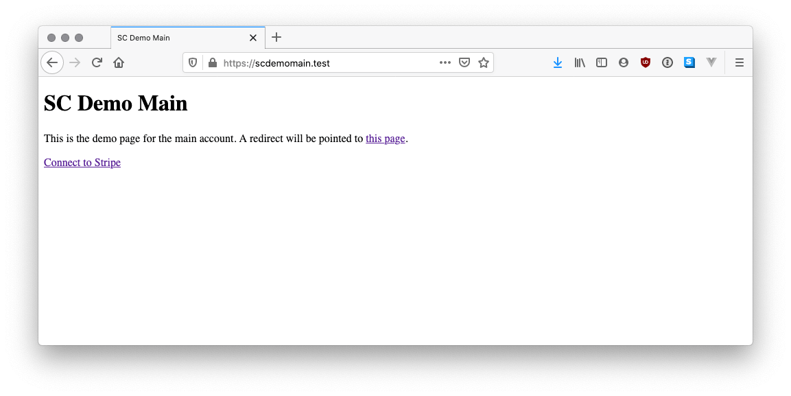 Screenshot of SCDemoMain.test showing one link to connect to Stripe.