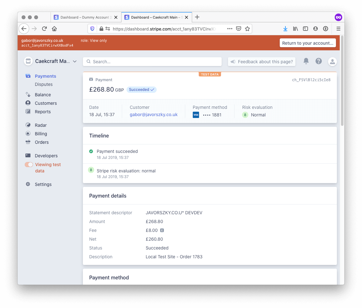 Screenshot of payment details, part 1 of 3. Timeline and payment details are visible.