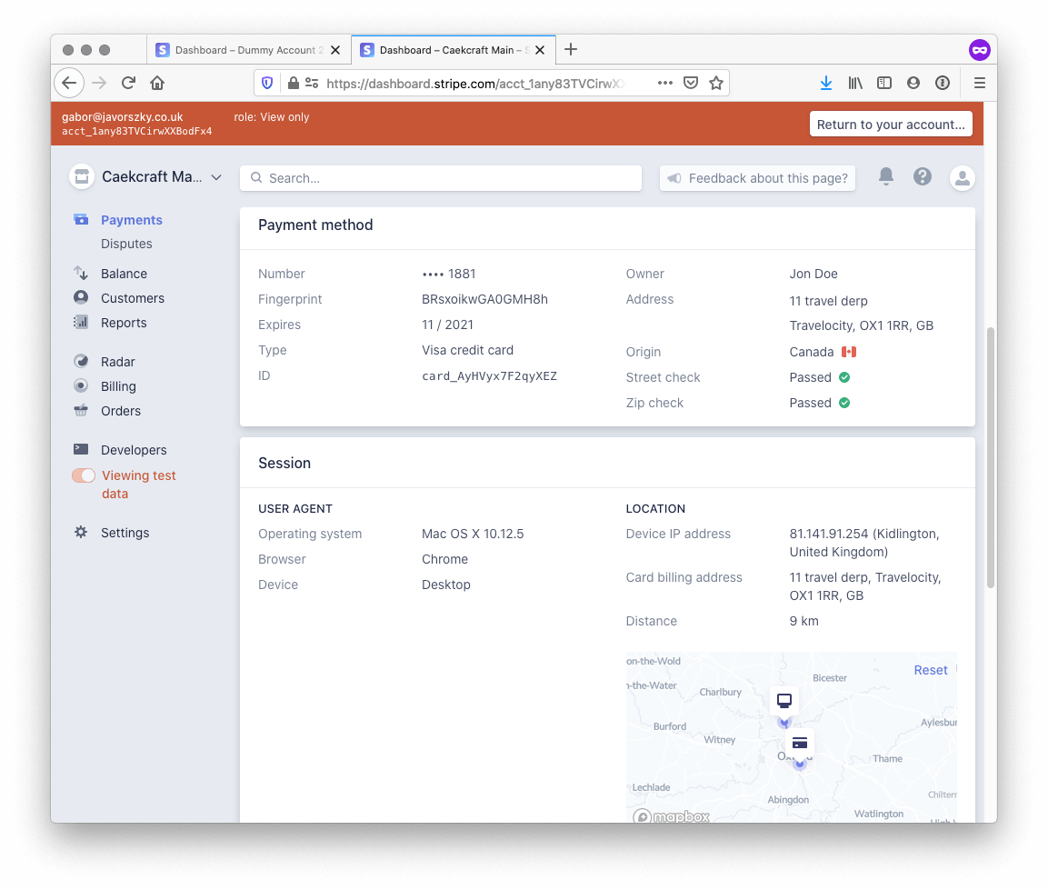 Screenshot of payment details, part 2 of 3. Payment method and session info are visible.