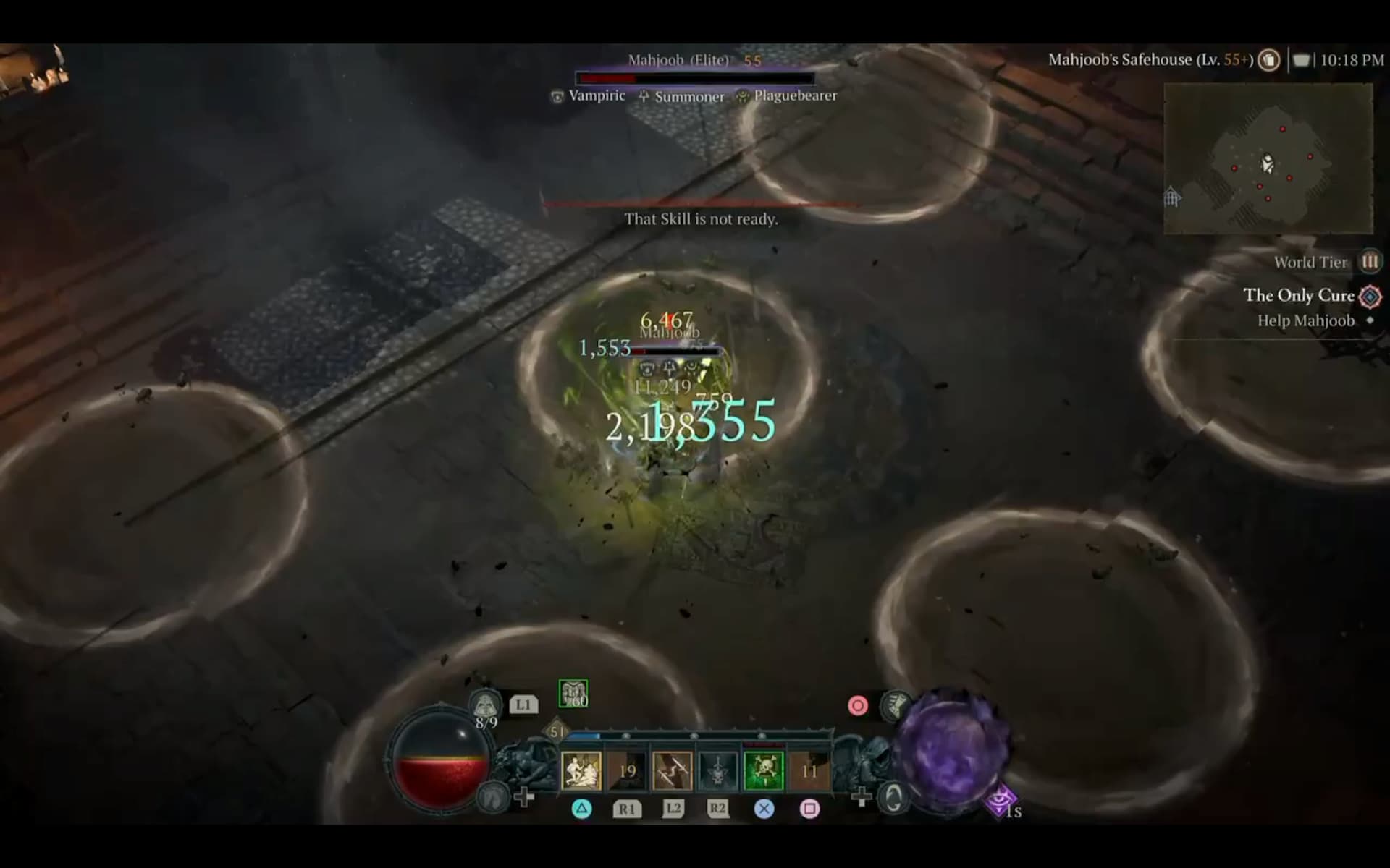 Screenshot of Diablo 4 gameplay. A rogue character is currently fighting an elite boss on world tier 3.
